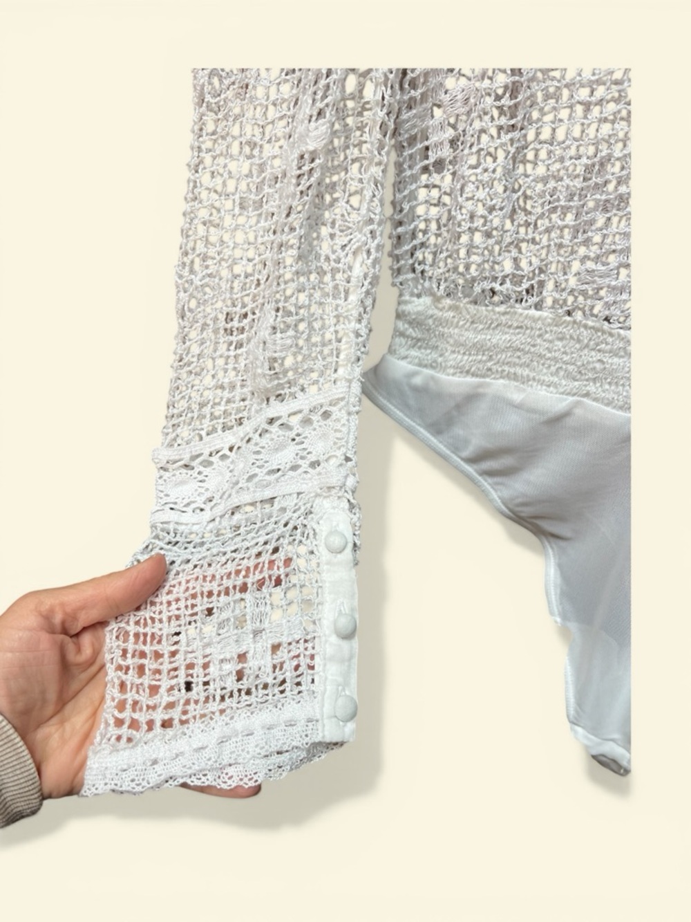 Free People Intimately 70s style Crochet Long-Sleeve Sheer Bodysuit - Picture 7 of 11